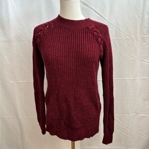 SO Burgundy Knit Sweater XS Braided Shoulder Detail Long Sleeve Fall Winter